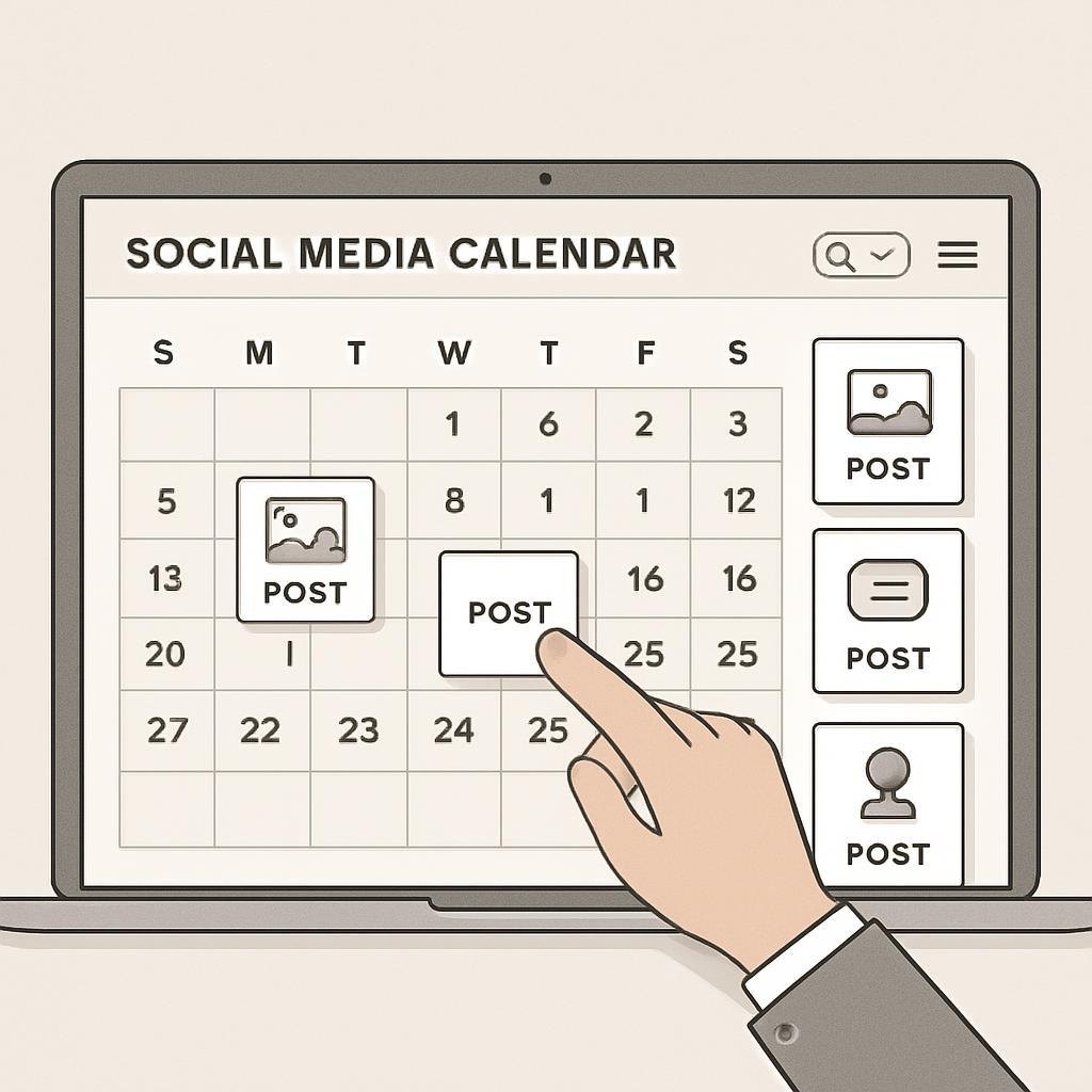social media calendar op laptop bijhouden.